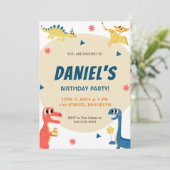 キュートカラフル恐竜イラストレーション子供の誕生日 招待状 (スタンド正面)