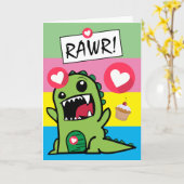 キュートカラフル恐竜ディノミートボーイズ誕生日 カード (黄色い花)