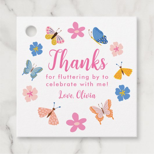 キュートカラフル蝶誕生日ありがとう フェイバータグ (正面)