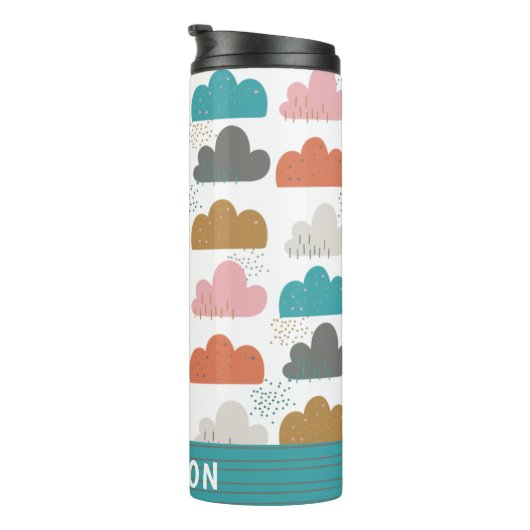 キュートカラフル雲パーソナライズされた名ターコイズ タンブラー (回転右)