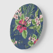 キュートカラースタイリッシュトロピカルハワイフローラルパターン ラージ壁時計 (傾斜)