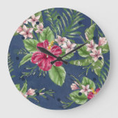 キュートカラースタイリッシュトロピカルハワイフローラルパターン ラージ壁時計 (正面)