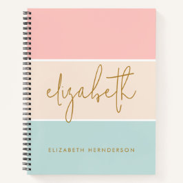 キュートカラーブロックパステルピンクイエローブルーストライプ ノートブック