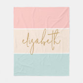 キュートカラーブロックパステルピンクイエローブルーストライプ フリースブランケット (正面)