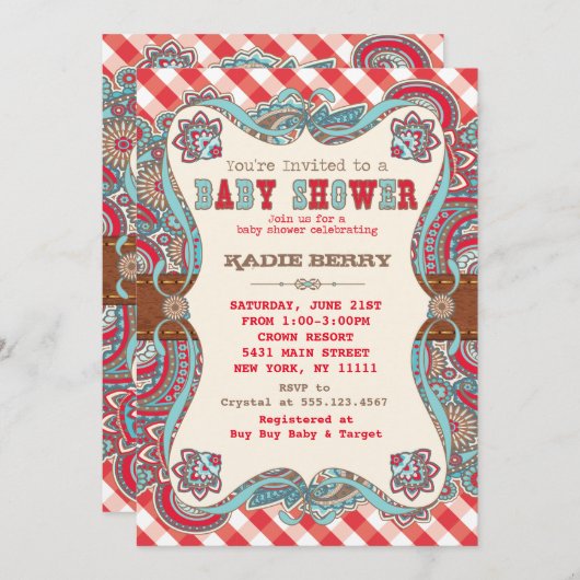 キュートカントリーウェスタンベビーシャワー招待状 招待状 (正面/裏面)