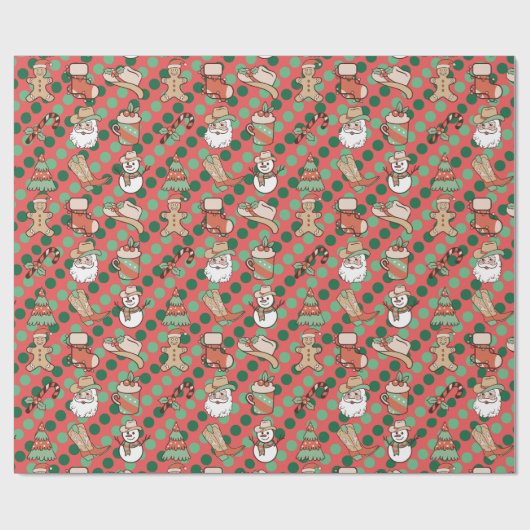 キュートカントリーウエスタンカウボーイ水玉模様クリスマス ラッピングペーパー (フラット)