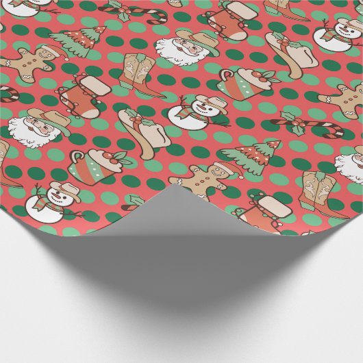 キュートカントリーウエスタンカウボーイ水玉模様クリスマス ラッピングペーパー (角)