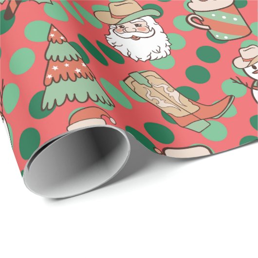 キュートカントリーウエスタンカウボーイ水玉模様クリスマス ラッピングペーパー (ロールコーナー)