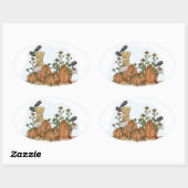 キュートカントリーカボンプキンズアンドカラス秋イラストレーション 楕円形シール (シート)