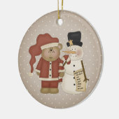キュートカントリーサンタベアーアンド雪だるま パーソナライズされた セラミックオーナメント (左)
