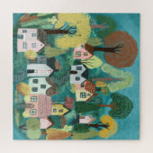 キュートカントリービレッジイラストレーションウォーターカラーアート ジグソーパズル (横)