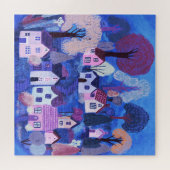 キュートカントリービレッジイラストレーションウォーターカラーアート ジグソーパズル (横)