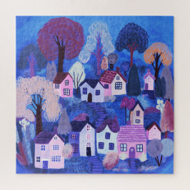 キュートカントリービレッジイラストレーションウォーターカラーアート ジグソーパズル