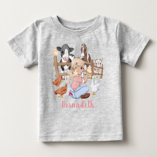 キュートカントリーファームアニマルズガール誕生日 ベビーTシャツ (正面)