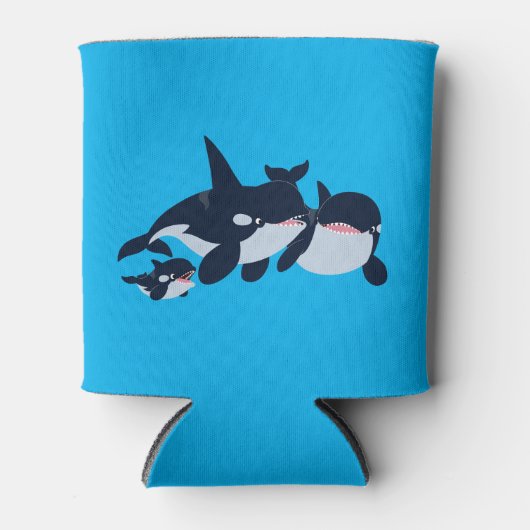 キュートカートゥーンオルカファミリークーラーボックス 缶クーラー (正面)