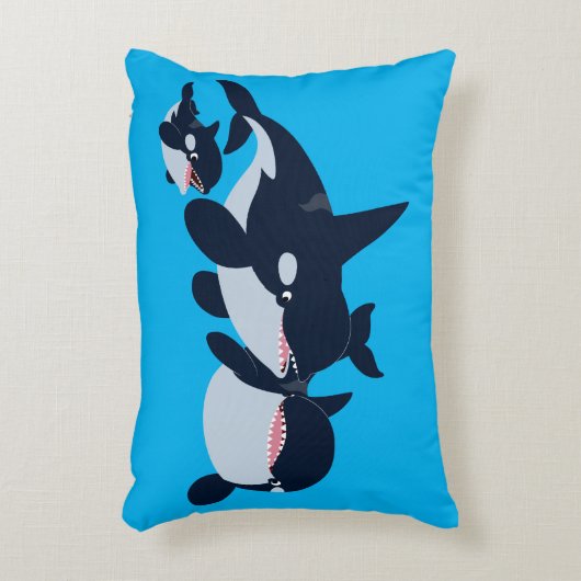 キュートカートゥーンオルカファミリー装飾用クッション アクセントクッション (正面(垂直))