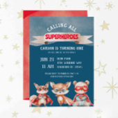 キュートカートゥーンスーパーヒーローファースト誕生日 招待状