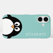 キュートカートゥーンペンギンパステルティール(緑がかった色)ブルーモダンネーム Case-Mate iPhoneケース (裏面 (横))