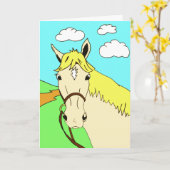 キュートカートゥーンポニー誕生日 カード (黄色い花)