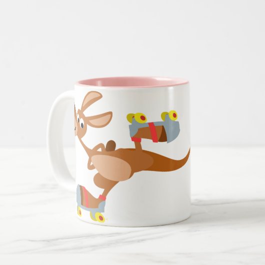 キュートカートマンガスケートで滑るカンガルーマグ ツートーンマグカップ (正面左)