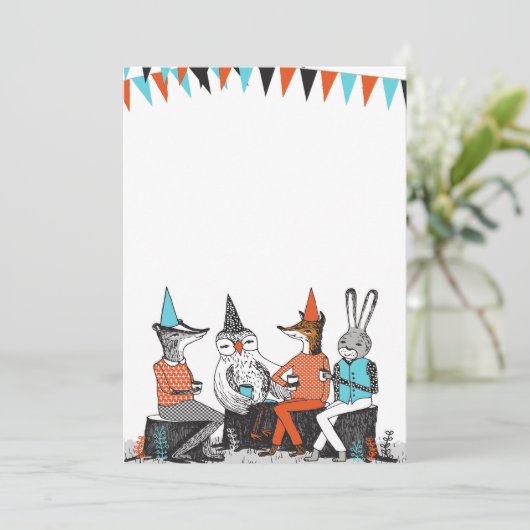 キュートガーデンパーティー動物誕生日招待状 招待状 (スタンド正面)