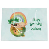 キュートガーデンプランターとレインボー&クローバー誕生日 ラージペーパーバッグ (正面)