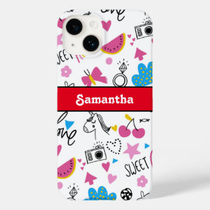 キュートガーリーおもしろいユニコーンレインボースターズ蝶 Case-Mate iPhone 14ケース
