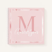 キュートガーリーかわいらし赤面ピンクフローラモノグラム ノートブック (正面)