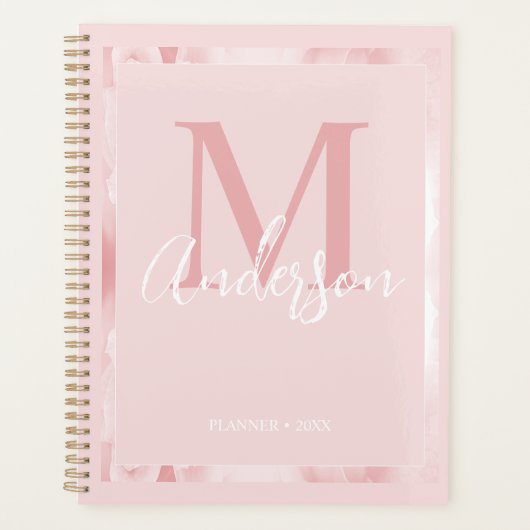 キュートガーリーかわいらし赤面ピンクフローラモノグラム プランナー手帳 (正面)