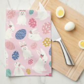 キュートガーリーイースターバニーモダンピンクフローラ卵 キッチンタオル (四つ折り)