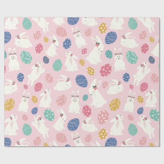 キュートガーリーイースターバニーモダンピンクフローラ卵 ラッピングペーパー (フラット)