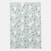 キュートガーリーイースターバニーモダンピンクフローラ キッチンタオル (縦)