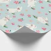 キュートガーリーイースターバニーモダンピンクフローラ ラッピングペーパー (角)