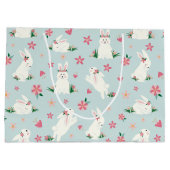 キュートガーリーイースターバニーモダンピンクフローラ ラージペーパーバッグ (裏面)