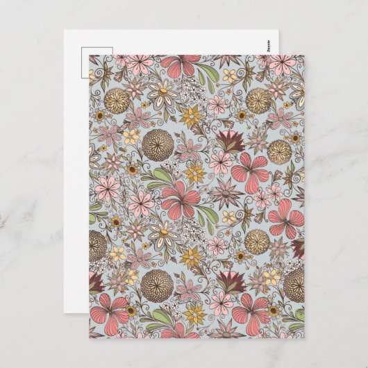 キュートガーリーオールドバラピンクフローラドードレスデザイン シーズンポストカード (正面/裏面)