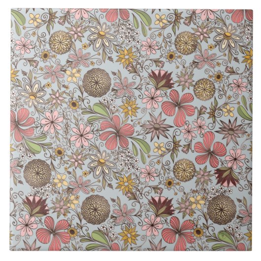 キュートガーリーオールドバラピンクフローラドードレスデザイン タイル (正面)