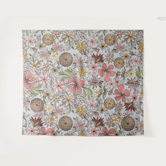 キュートガーリーオールドバラピンクフローラドードレスデザイン タペストリー (正面(横))