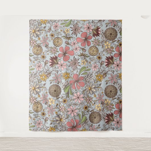 キュートガーリーオールドバラピンクフローラドードレスデザイン タペストリー (正面)