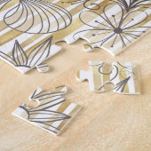 キュートガーリーグレイフローラドードル金ゴールドストライプデザイン ジグソーパズル (側面)