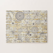 キュートガーリーグレイフローラドードル金ゴールドストライプデザイン ジグソーパズル (横)