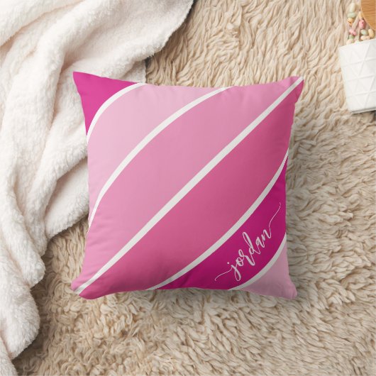 キュートガーリースクリプト名ピンクのストライプ枕 クッション (ブランケット)