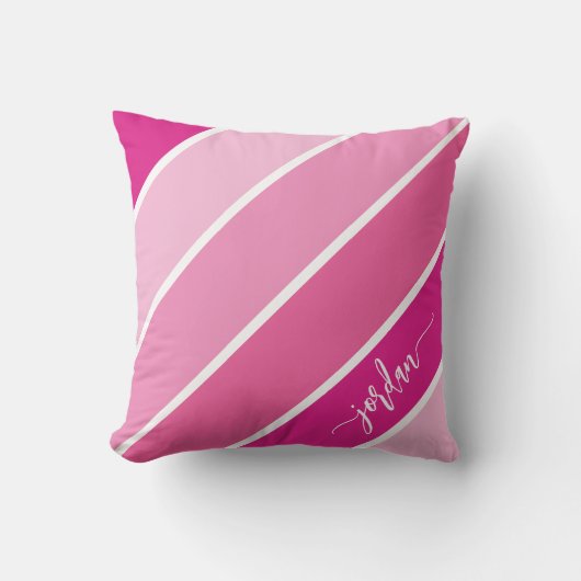 キュートガーリースクリプト名ピンクのストライプ枕 クッション (正面)