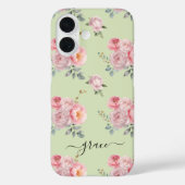 キュートガーリーセージ緑ピンクパーソナライズされたフローラ Case-Mate iPhoneケース (裏面)