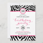 キュートガーリーゼブラプリント誕生日パーティーの招待状 招待状 (正面)