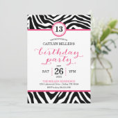 キュートガーリーゼブラプリント誕生日パーティーの招待状 招待状 (スタンド正面)