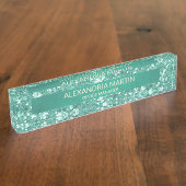 キュートガーリーティール（緑がかった色）ミントグリーングリッター事務所 デスクネームプレート (側面)