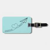 キュートガーリーハート紙飛行機アドベンチャーアワイトブルー ラゲッジタグ (正面横)