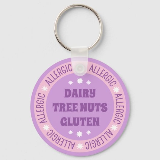 キュートガーリーパープル緊急食連絡品アルギー キーホルダー (正面)