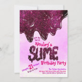 キュートガーリーピンクスパークリーグリッタースライム誕生日 招待状 (正面)