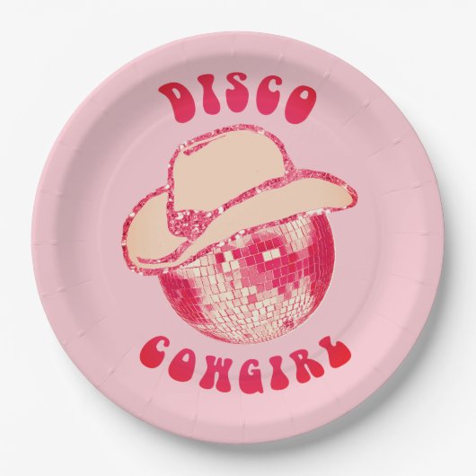 キュートガーリーピンクディスコ女性のカーボーイグリッター ペーパープレート (正面)